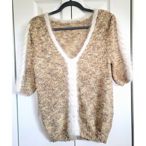 Handmade L-XL Mohair Angora Accent Knit Sweater Neutral Colors‎ Vintage SS